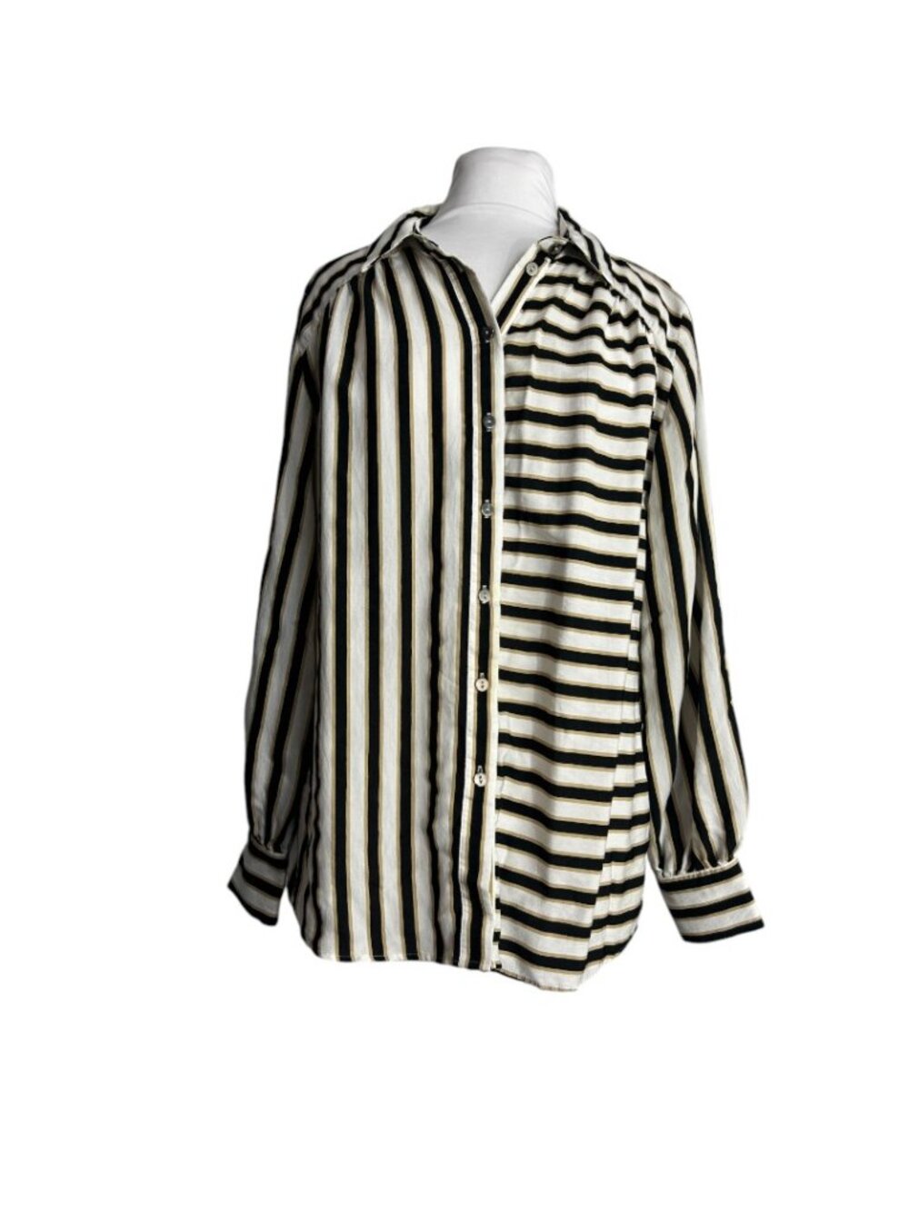 Maeve Anthropologie Womens Blouse Size Small Black White Stripe Button Front
